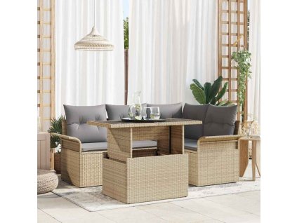 Súprava záhradných pohoviek s vankúšom 5 pcs Béžová Poly ratan 3348276