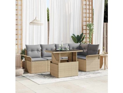 Súprava záhradných pohoviek s vankúšom 6 pcs Béžová polyratan 3348286