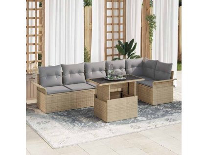 Súprava záhradných pohoviek s vankúšom 7 pcs Béžová polyratan 3348296