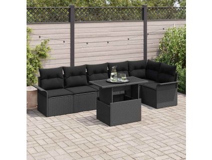 Súprava záhradných pohoviek s vankúšom 7 pcs Čierna Poly ratan 3348299