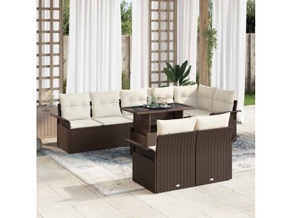 Súprava záhradných pohoviek s vankúšom 9 pcs Hnedá Poly ratan 3348304