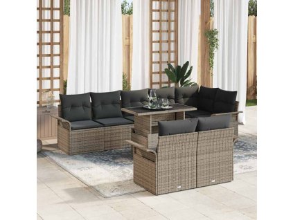 Súprava záhradných pohoviek s vankúšom 9 pcs Sivá Poly ratan 3348305