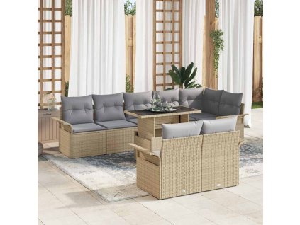 Súprava záhradných pohoviek s vankúšom 9 pcs Béžová Poly ratan 3348306
