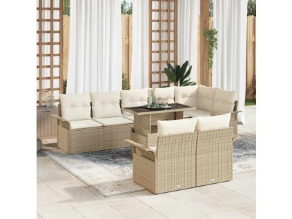 Súprava záhradných pohoviek s vankúšom 9 pcs Béžová Poly ratan 3348307