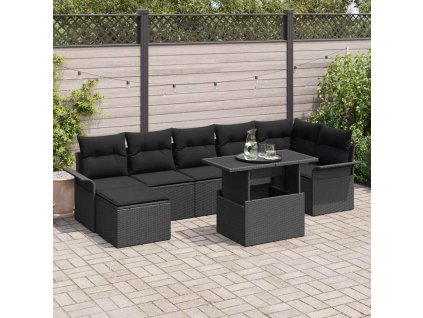 Súprava záhradných pohoviek s vankúšom 8 pcs Čierna Poly ratan 3348329
