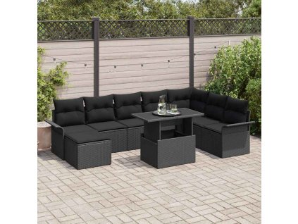 Súprava záhradných pohoviek s vankúšom 9 pcs Čierna Poly ratan 3348339