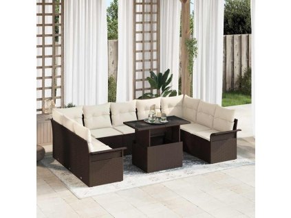 Súprava záhradných pohoviek s vankúšom 10 pcs Hnedá Poly ratan 3348344