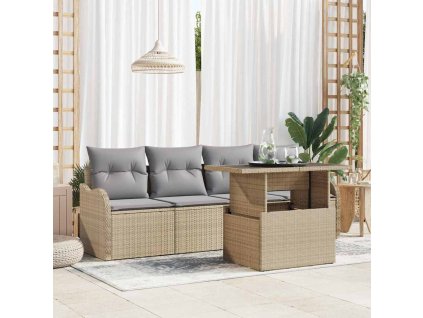 Súprava záhradných pohoviek s vankúšom 5 pcs Béžová Poly ratan 3348366
