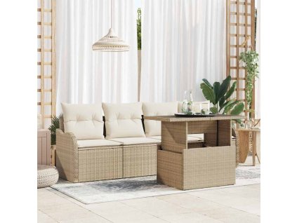 Súprava záhradných pohoviek s vankúšom 5 pcs Béžová Poly ratan 3348367