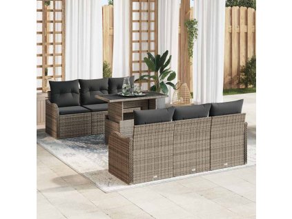 Súprava záhradných pohoviek s vankúšom 7 pcs Sivá Poly ratan 3348385