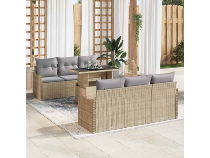 Súprava záhradných pohoviek s vankúšom 7 pcs Béžová Poly ratan 3348386