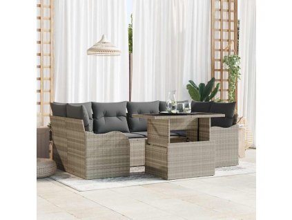 Súprava záhradných pohoviek 7 pcs Svetlosivá Poly ratan 3348398