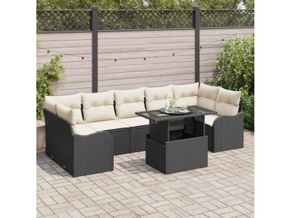 Súprava záhradných pohoviek s vankúšom 8 pcs Čierna Poly ratan 3348413