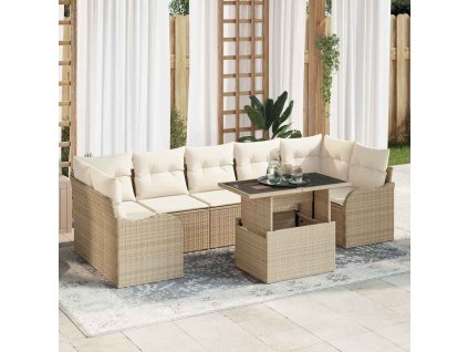 Súprava záhradných pohoviek s vankúšom 8 pcs Béžová polyratan 3348417