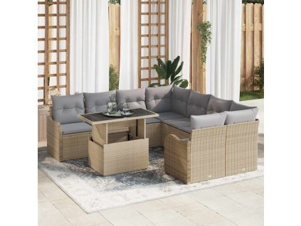 Súprava záhradných pohoviek s vankúšom 9 pcs Béžová Poly ratan 3348436