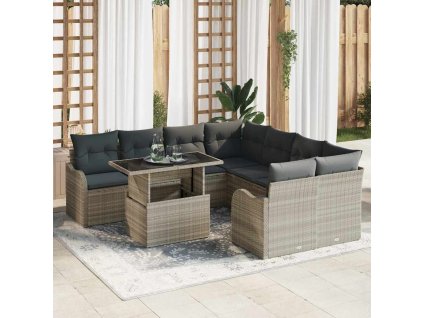 Súprava záhradných pohoviek 9 pcs Svetlosivá Poly ratan 3348438