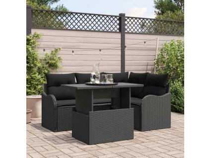 Záhradná jedálenská súprava s vankúšom 5 pcs Čierna Poly ratan 3348459