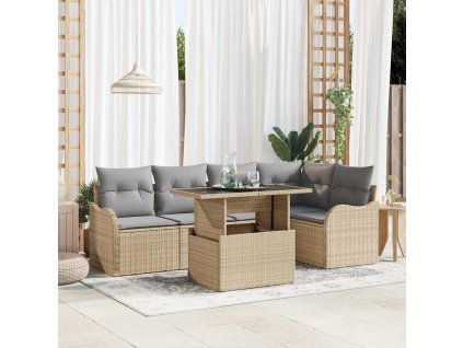 Súprava záhradných pohoviek s vankúšom 6 pcs Béžová Poly ratan 3348466