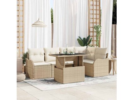 Jedálenská súprava s vankúšom 6 pcs Béžová Poly ratan 3348467