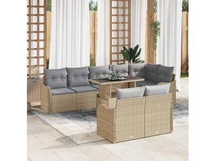 Súprava záhradných pohoviek s vankúšom 9 pcs Béžová Poly ratan 3348486