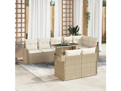 Súprava záhradných pohoviek s vankúšom 9 pcs Béžová Poly ratan 3348487