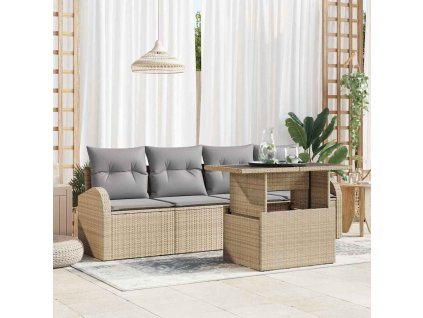 Súprava záhradných pohoviek s vankúšom 5 pcs Béžová Poly ratan 3348546