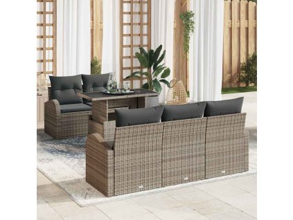 Súprava záhradných pohoviek s vankúšom 6 pcs Sivá polyratan 3348555