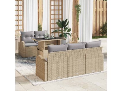 Súprava záhradných pohoviek s vankúšom 6 pcs Béžová polyratan 3348556