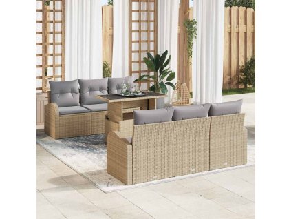 Súprava záhradných pohoviek s vankúšom 7 pcs Béžová Poly ratan 3348566