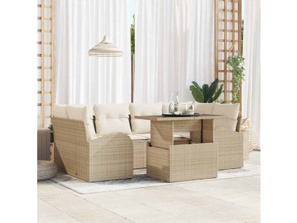 Súprava záhradných pohoviek s vankúšom 7 pcs Béžová Poly ratan 3348577