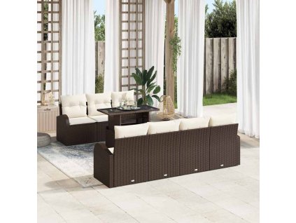 Súprava záhradných pohoviek s vankúšom 8 pcs Hnedá Poly ratan 3348584