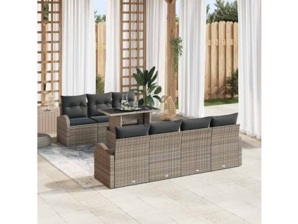 Súprava záhradných pohoviek s vankúšom 8 pcs Sivá Poly ratan 3348585