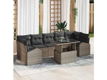 Súprava záhradných pohoviek s vankúšom 8 pcs Sivá Poly ratan 3348595