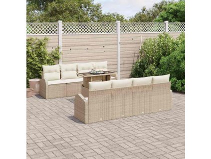 Súprava záhradných pohoviek s vankúšom 7 pcs Béžová Poly ratan 3348607