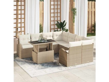 Súprava záhradných pohoviek s úložiskom 9 pcs Béžová polyratan 3348617