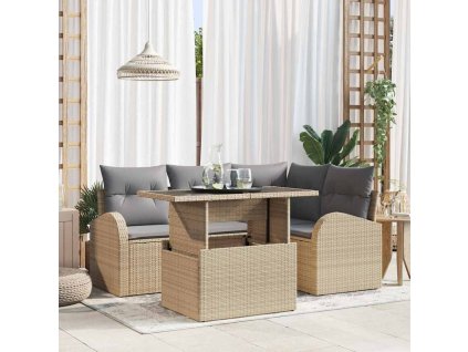 Súprava záhradných pohoviek s vankúšom 5 pcs Béžová polyratan 3348636