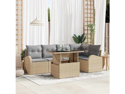 Súprava záhradných pohoviek 6 pcs Beige a svetlo šedá polyratan 3348646