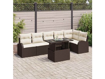 Súprava záhradných pohoviek 7 pcs Hnedá a krémová polyratan 3348654