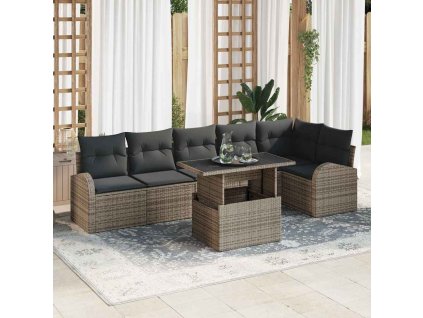 Súprava záhradných pohoviek s vankúšom 7 pcs Sivá polyratan 3348655