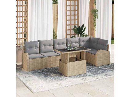 Súprava záhradných pohoviek 7 pcs béžová a svetlosivá polyratan 3348656