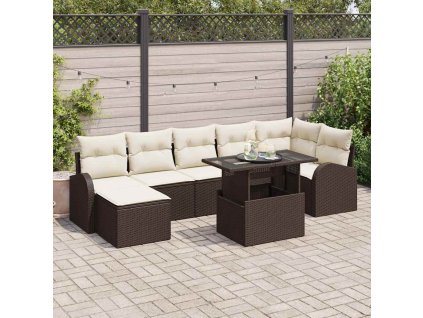 Súprava záhradných pohoviek s vankúšom 8 pcs Hnedá a krémová 3348684