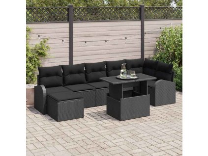 Súprava záhradných pohoviek s vankúšom 8 pcs Čierna 3348689