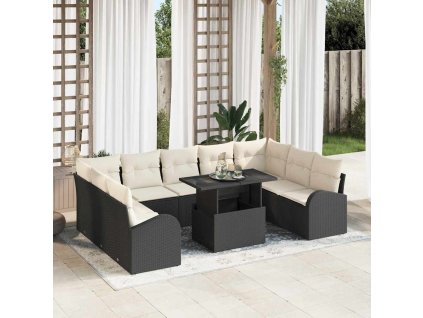 Sada pohoviek s vankúšom 10 pcs Čierna a krémová polyratan 3348703