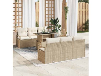 Súprava záhradných pohoviek s úložiskom 7 pcs Béžová polyratan 3348747