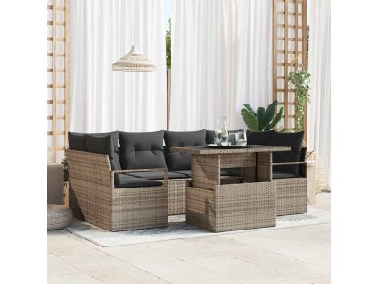 Sada pohoviek s vankúšom 7 pcs Sivá polyratan 3348755