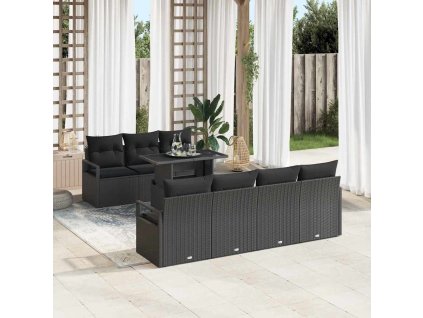 Súprava záhradných pohoviek s úložiskom 8 pcs Čierna polyratan 3348769