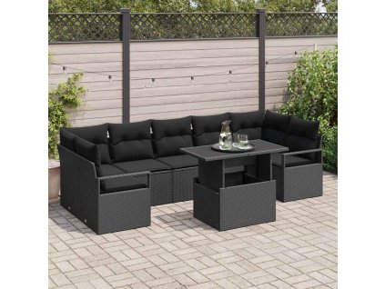 Súprava záhradných pohoviek s vankúšom 8 pcs Čierna polyratan 3348779