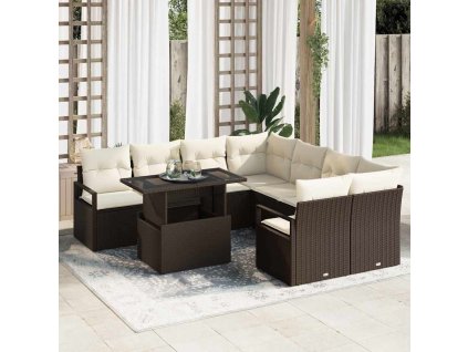 Súprava záhradných pohoviek 9 pcs Hnedá a smotanová polyratan 3348794