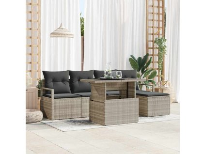 Súprava záhradných pohoviek s vankúšom 6 pcs Svetlosivá 3348808