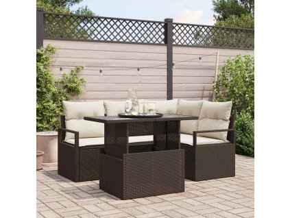 Súprava záhradných pohoviek 5 pcs Hnedá a smotanová polyratan 3348814